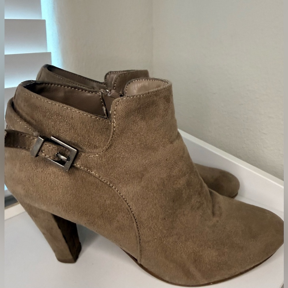 XOXO Taupe Suede heeled Ankle Booties